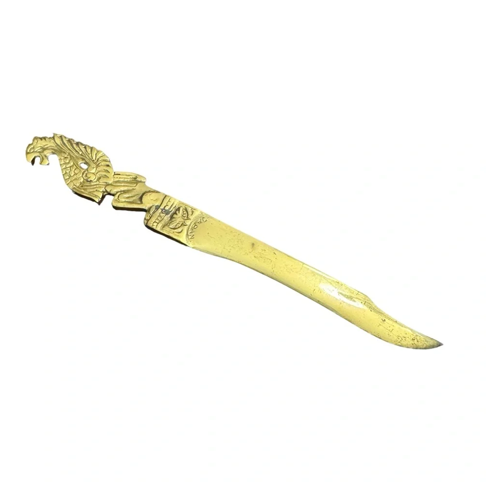 Vintage Brass Winged Dragon Dagger Letter Opener Marked Japan